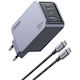 Ugreen Charger GaN with USB-A Port and 2 USB-C Ports and Cable USB-C - USB-C 100W Power Delivery / Quick Charge 4+ Gray (Nexode Pro)