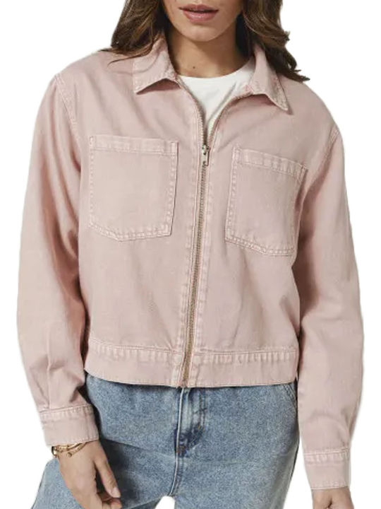 C'est Beau La Vie Women's Short Jean Jacket for Spring or Autumn Pink