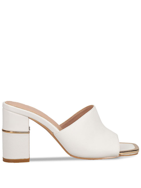 Migato Chunky Heel Leather Mules White