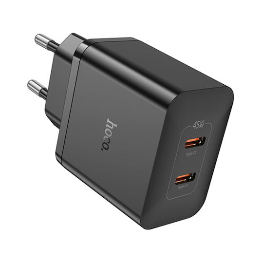 Hoco Φορτιστής Χωρίς Καλώδιο με 2 Θύρες USB-C 45W Power Delivery Μαύρος (N35 Streamer)