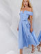 Midi Satin Dress in Sky Blue