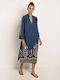 Greek Archaic Kori Summer Midi Dress Navy Blue