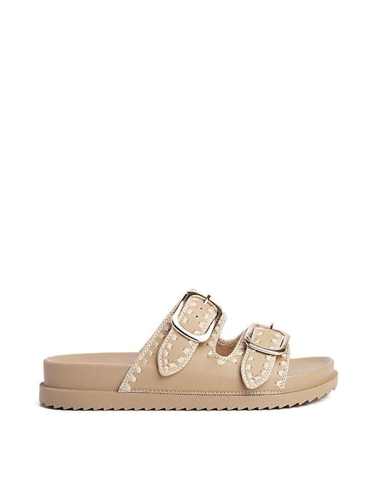 Double Strap Woven Dark Beige Sandals