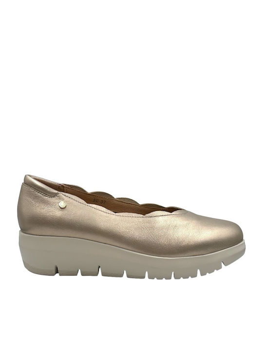 Leather Women's Moccasins in Gold Color