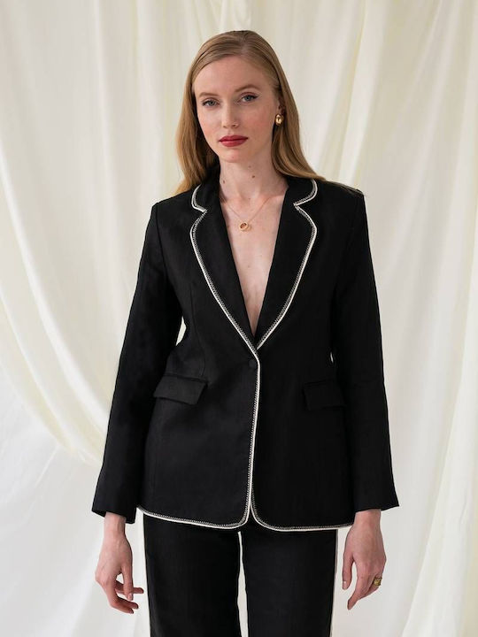 Mind Matter Blazer pentru femei Cu talie Sacou Negru