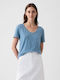 GAP Vintage Damen Bluse Baumwolle mit V-Ausschnitt Light Blue