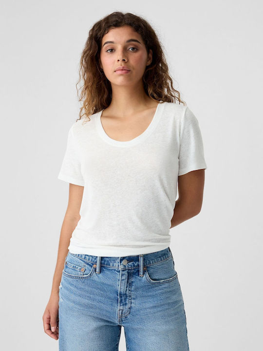 GAP Γυναικεία Καλοκαιρινή Μπλούζα Λινή Άσπρη