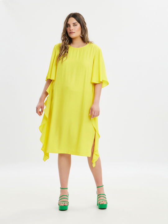 Mat Fashion Summer Midi Dress with Ruffle Yellow