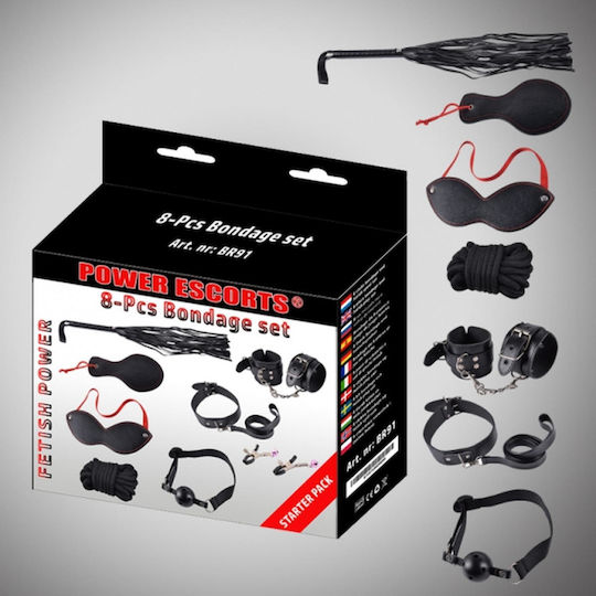 Power Escorts Bondage BDSM Комплект в Черен Цвят 8бр