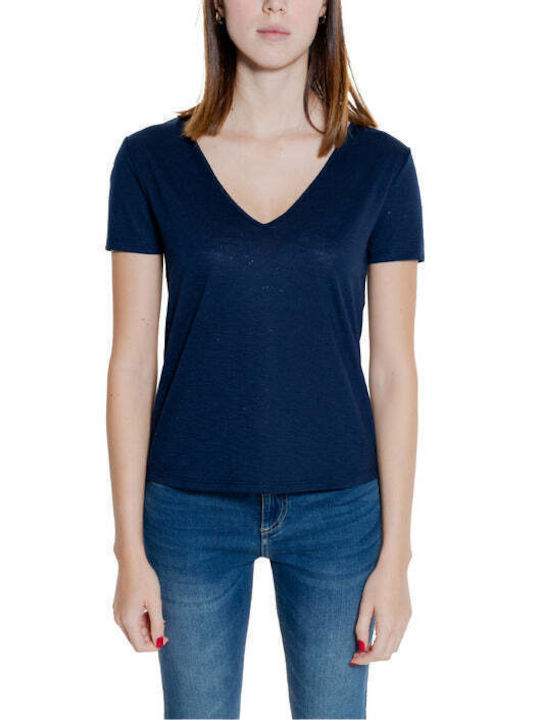 Jacqueline De Yong Γυναικείο T-shirt με V Λαιμόκοψη Μπλε