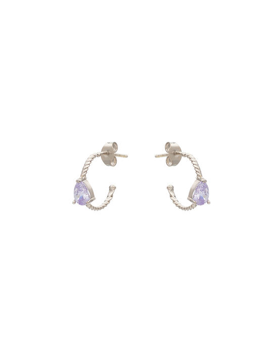 Hanging Earrings Half Zircon Silver Lilac