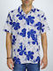 Short-sleeved Cotton Shirt Floral Blue