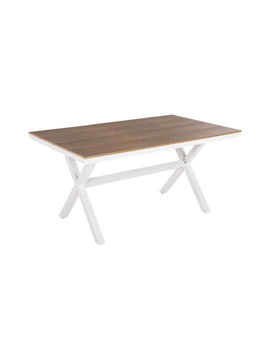 Τραπέζι Polywood με Σκελετό Αλουμινίου Tawnee Λευκο, Φυσικο 150x89.5εκ.