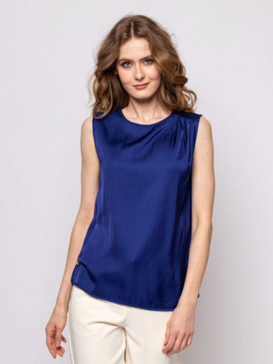 Heavy Tools Women's Blouse Satin Sleeveless Blue