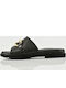 Leather Women's Flat Sandals in Black Color