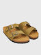 Leather Women's Flat Sandals in Green Color