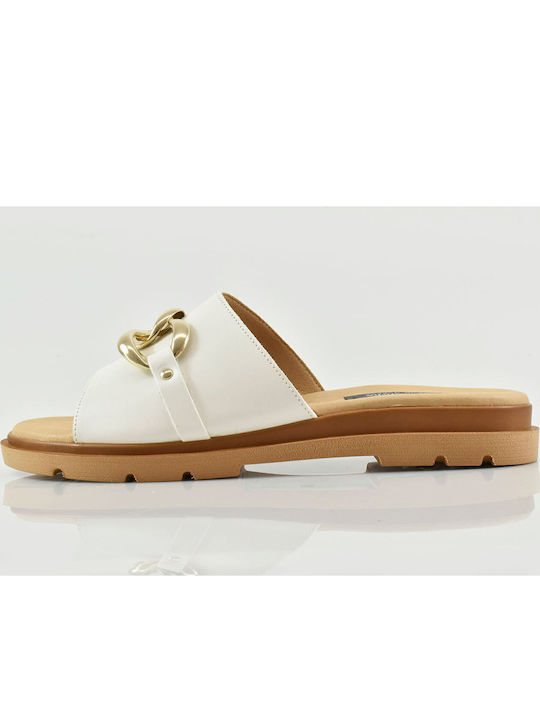 Blondie Leather Women's Flat Sandals in White C...