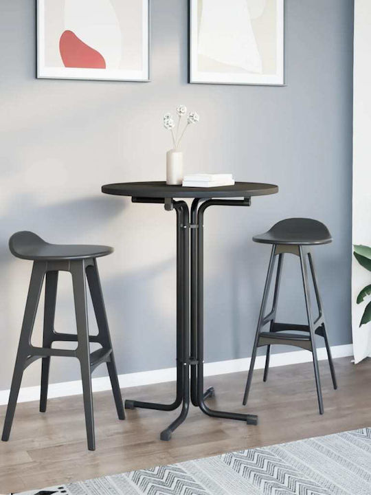 Round Table Dining Room Collapsible Wooden with Metal Frame Black 80x80x110cm