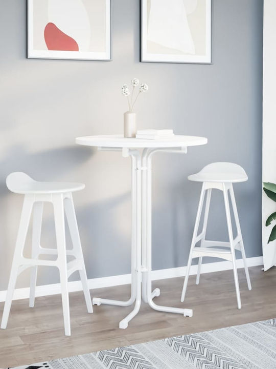 Round Table Bar Collapsible Wooden with Metal Frame White 80x80x110cm