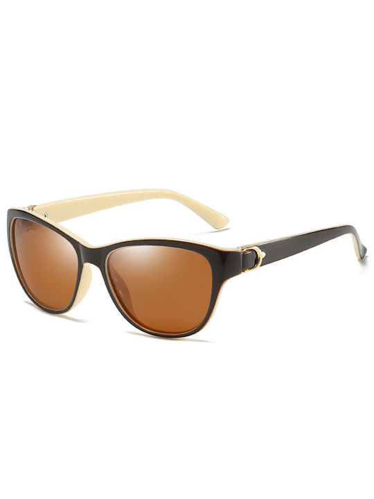 Techsuit Women's Sunglasses with Brown Plastic Frame and Brown Polarized Mirror Lens