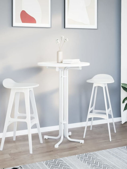 Round Table Dining Room Collapsible Wooden with Metal Frame White 70x70x110cm