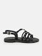 Leather Women's Flat Sandals in Black Color