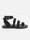 Leather Women's Flat Sandals in Black Color