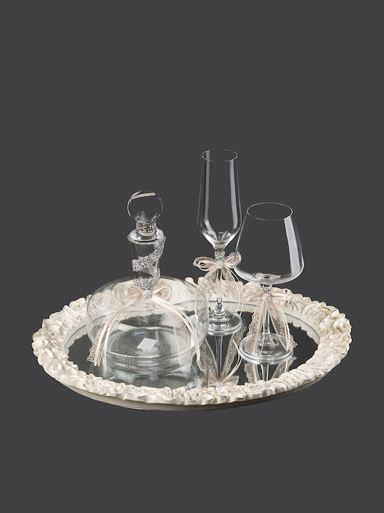 La Vista Wedding Carafe Set with Wine Glass made of Metal Silver 2pcs