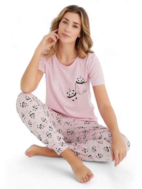 Summer Women's Pyjama Set Cotton Pink