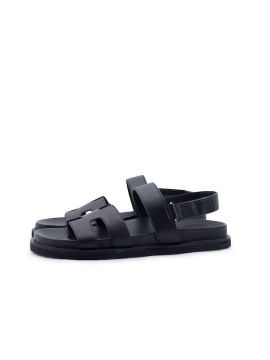 Catwalk Leather Women's Flat Sandals Flatforms in Black Color