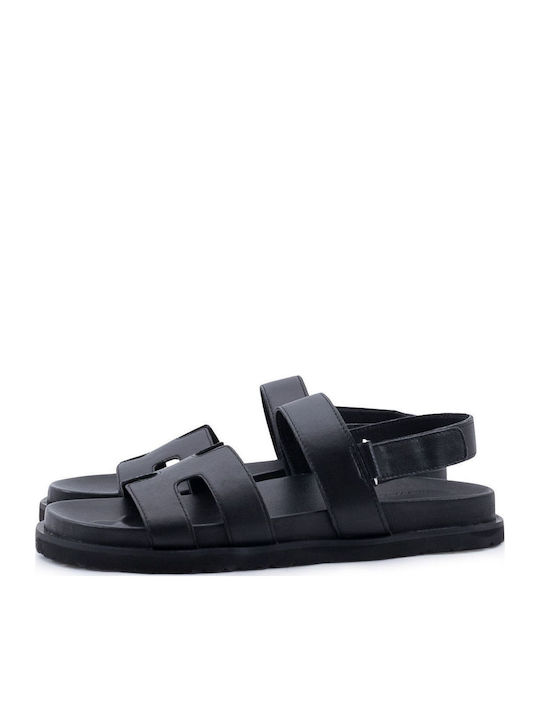 Leather Women's Flat Sandals Flatforms in Black Color