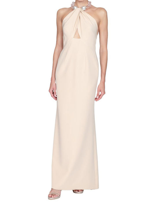 Tassos Mitropoulos Maxi Kleid für Hochzeit / Taufe Offener Rücken Beige