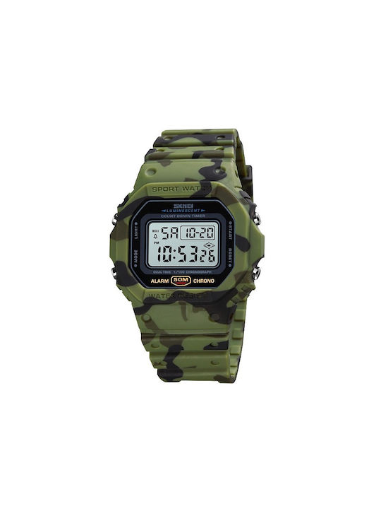 Skmei 1628 Digital Watch Battery with Rubber Strap Army Green