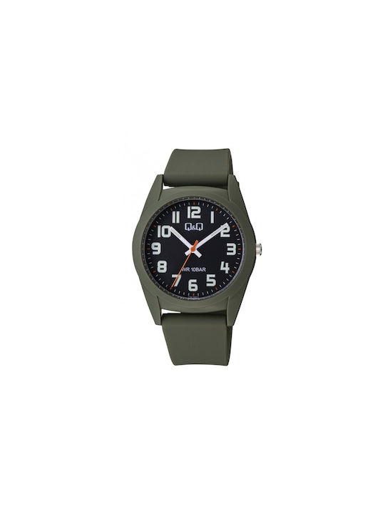 Q&Q Watch Battery with Green Rubber Strap