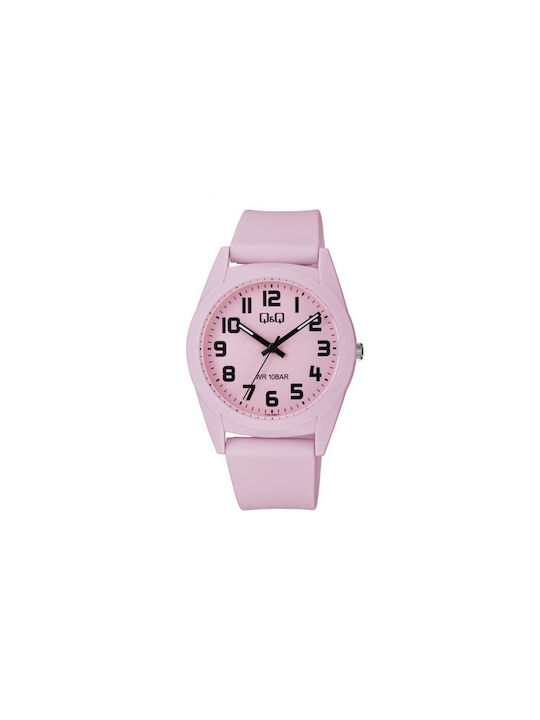 Q&Q Watch Battery with Pink Rubber Strap