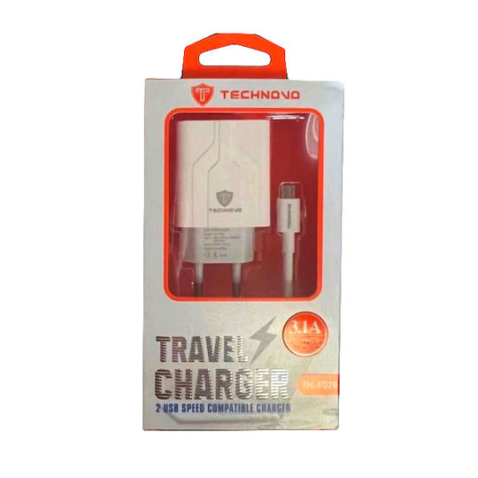 Technovo Charger with 2 USB-A Ports and Cable micro USB Power Delivery Whites
