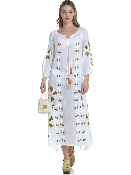 MiandMi Women's Maxi Caftan Beachwear White
