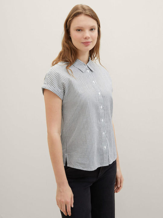 Women's Striped Short Sleeve Shirt Navy White Stripe