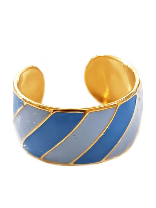 Damen Gold gestreifter blauer Baria Ring