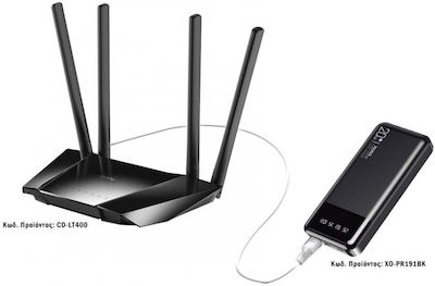 Cudy LT400 + XO-PR191BK Ασύρματο 4G Mobile Router Wi‑Fi 4 με 4 Θύρες Ethernet