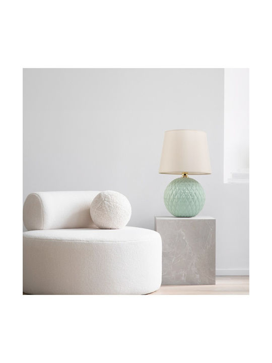 TK Lighting Santana Glass Table Lamp for Socket E27 with White Shade and Green Base