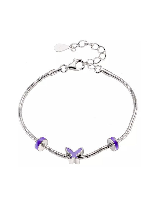 Oxzen Silver Plated Kids Bracelet Purple Butterfly