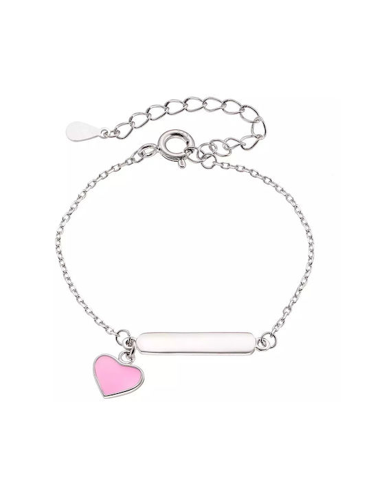 Oxzen Silver Kids Bracelet Platinum-Plated Identity Pink Heart Ideal Engraving