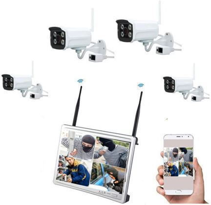 Surveillance System 4 Cameras Wireless Cameras IP with Recorder NVR & Monitor