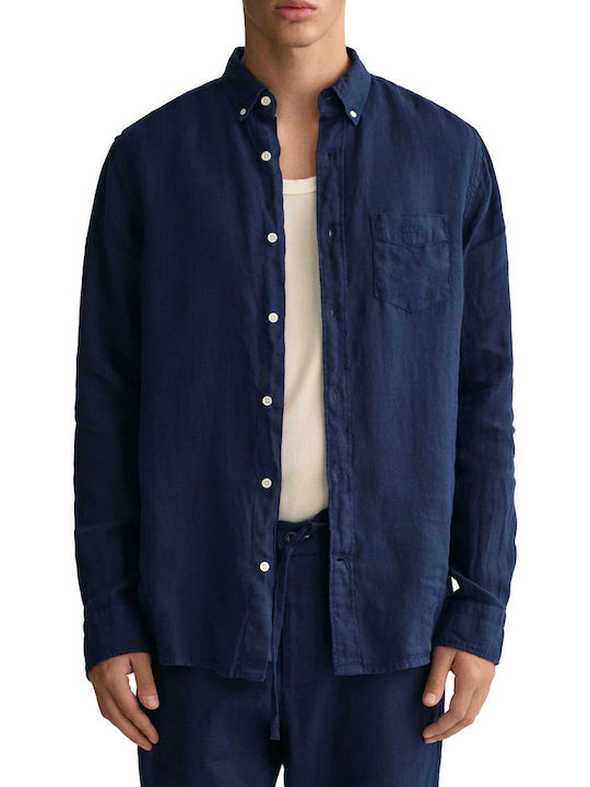 Gant Men's Shirt Long Sleeve Linen Marine