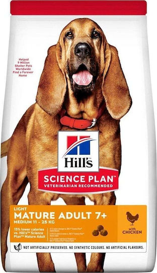 Hill's Science Plan Mature Adult Light Medium 14kg Trockenfutter ohne Gluten für ältere Hunde mittlerer Rassen mit Huhn, Rindfleisch und Schweinefleisch