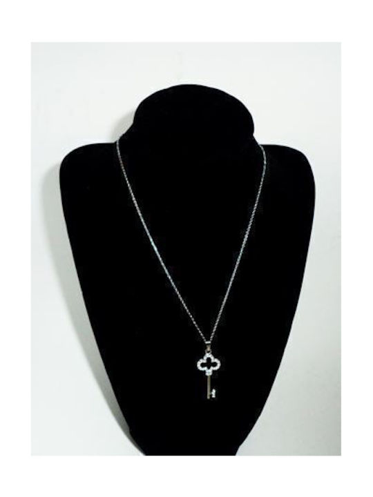 Key Pendant Necklace with Rhinestones