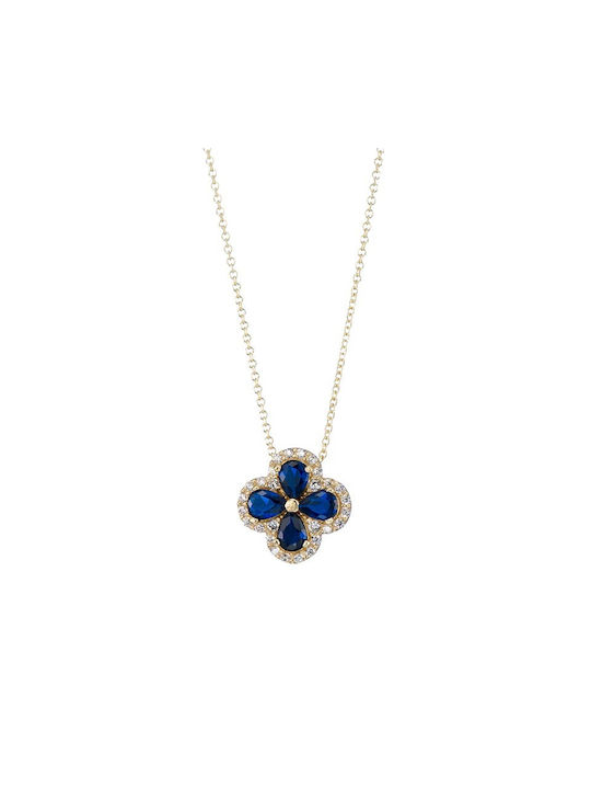 Gold 9k Necklace Chain Four-Leaf Clover Cross