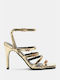 Luigi Synthetic Leather Women's Sandals with Strass Gold with High Heel