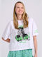 Funky Buddha Damen Sportlich Oversized T-shirt Weiß